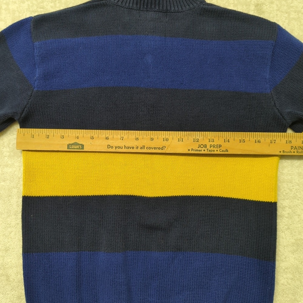 Vintage Polo Ralph Lauren 1/4 Zip Sweater Boys XL Blue Yellow Striped Pony Y2K - Picture 9 of 11